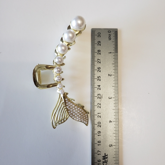 Metal Hair Claw Clip Non Slip, Pearl Hair Jaw Clip, gold tone - Picture 6 of 6